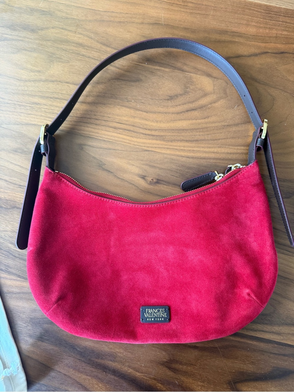 Frances Valentine Crimson Red Suede Shoulder Bag